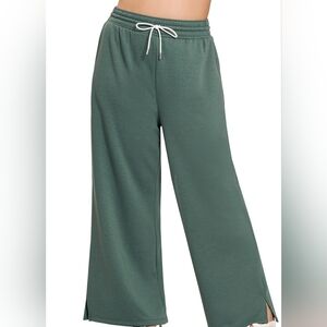 (Plus) Women's Scuba Drawstring  Wide-Leg Pants. Ash Jade